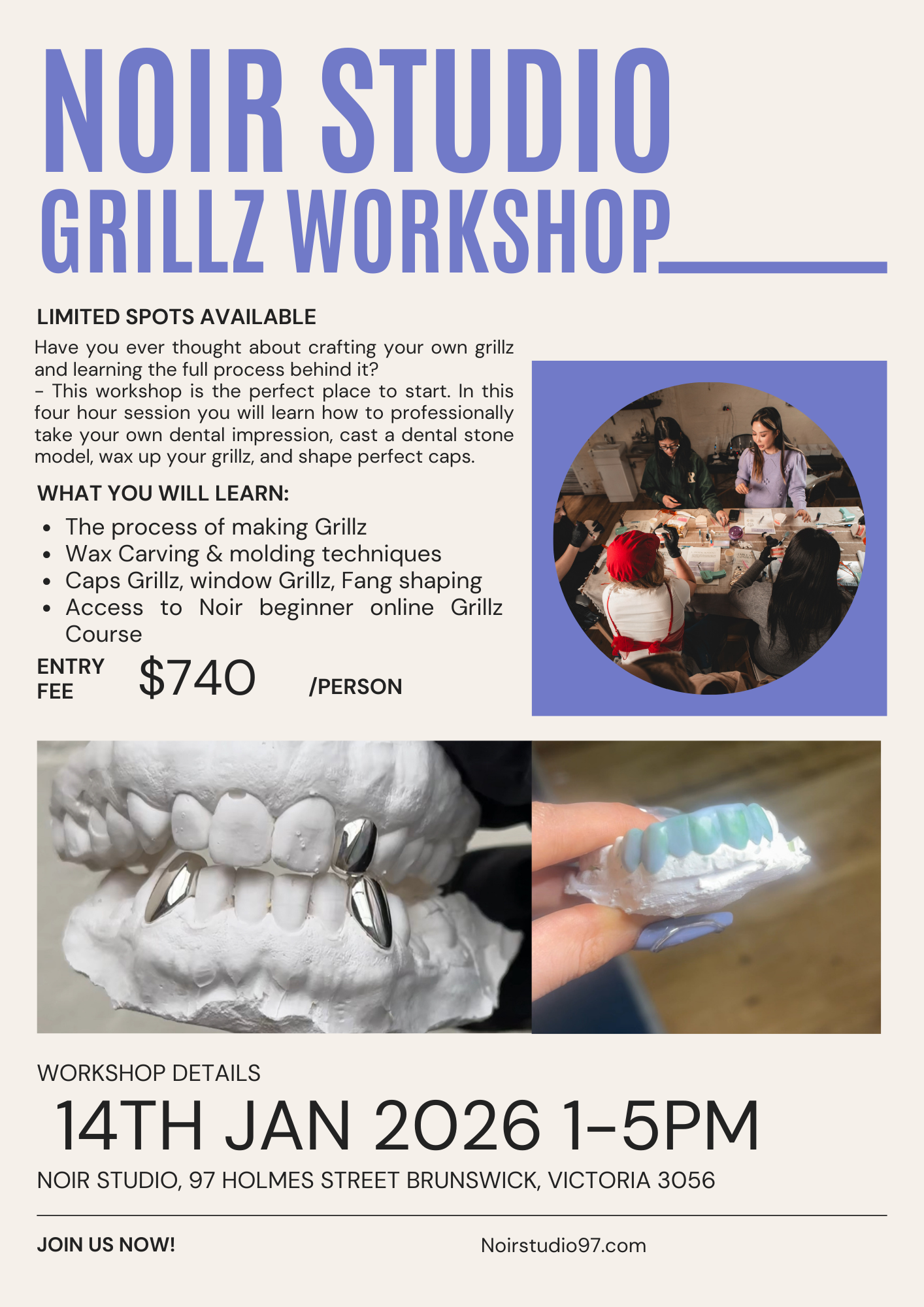Grillz Workshop 14/01/26 1-5pm (Caps, Window and Fang Grillz)